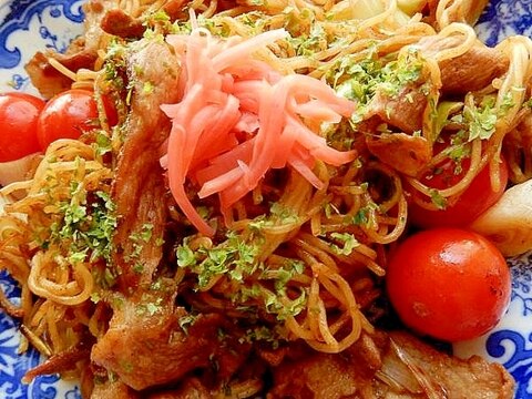 まな板なし6分!?豚こま肉&ネギの焼きそば♪